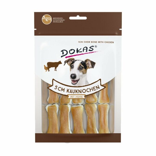 Dokas Hundesnack 5cm Kauknochen mit Huhn 10St