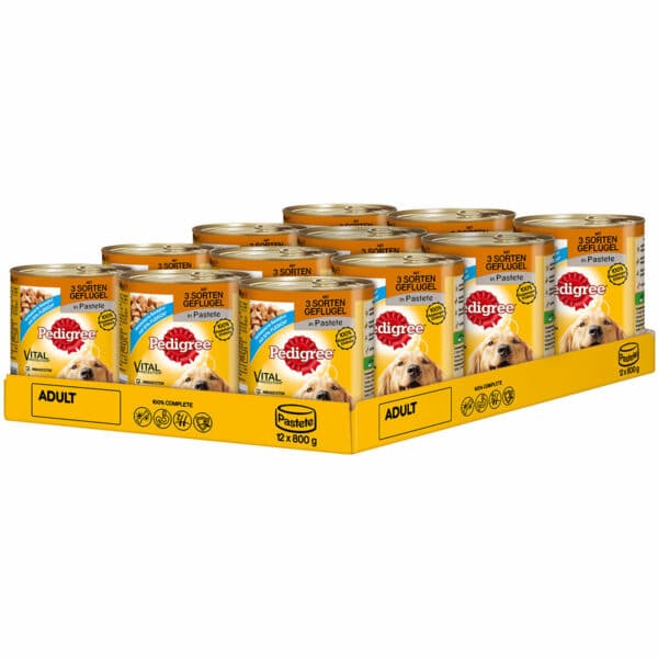 Pedigree Adult mit 3 Sorten Geflügel in Pastete 12x800g