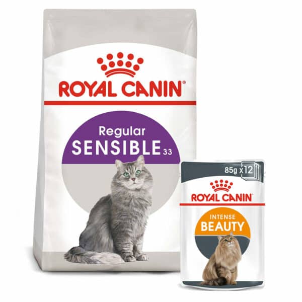 ROYAL CANIN SENSIBLE Trockenfutter 2kg + INTENSE BEAUTY Nassfutter 12x85g