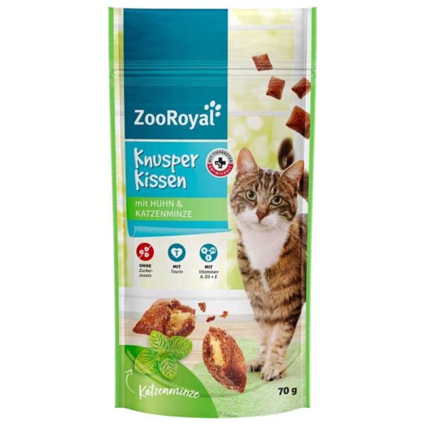 ZooRoyal Knusperkissen mit Huhn & Katzenminze 4x70g